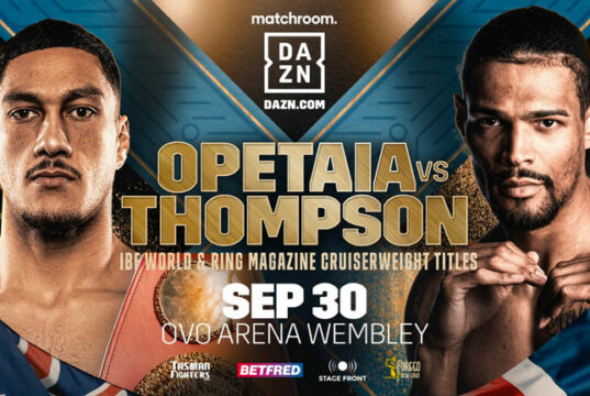 Jai Opetaia defends his IBF cruiserweight world title against Jordan Thompson in Wembley on Saturday, live on DAZN Photo Credit: Matchroom Boxing