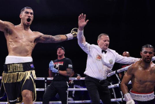 Jai Opetaia stopped Jordan Thompson in the fourth round to retain his IBF cruiserweight world title in Wembley on Saturday Photo Credit: Mark Robinson/Matchroom Boxing