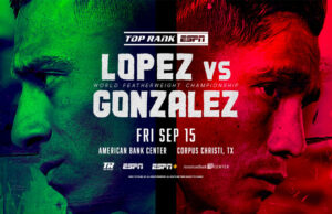 Luis Alberto Lopez defends his IBF featherweight world title against Joet Gonzalez in Texas on Friday Photo Credit: Top Rank Boxing