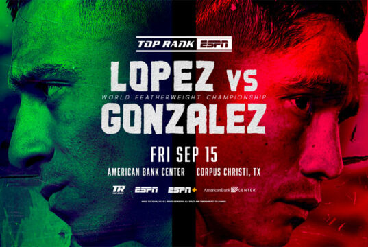 Luis Alberto Lopez defends his IBF featherweight world title against Joet Gonzalez in Texas on Friday Photo Credit: Top Rank Boxing