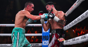 Tim Tszyu poured it on late to secure an impressive UD win over Mendoza in front of his home fans. Photo Credit: Showtime Boxing