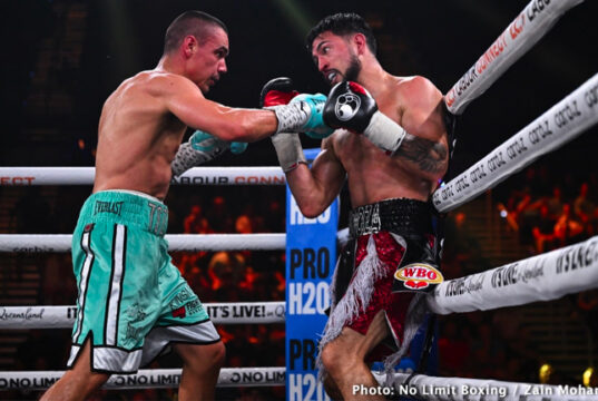 Tim Tszyu poured it on late to secure an impressive UD win over Mendoza in front of his home fans. Photo Credit: Showtime Boxing