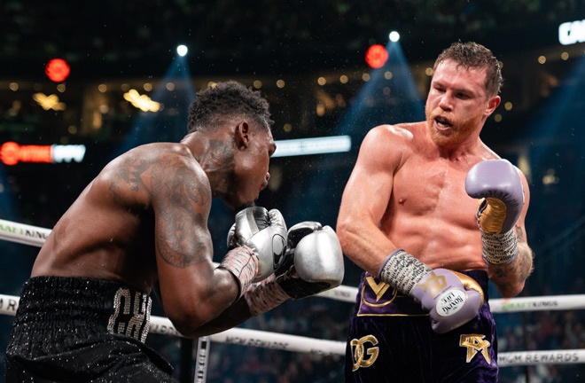 Canelo Alvarez put on a dominant display to beat Jermell Charlo on points in Las Vegas on Saturday Photo Credit: Ryan Hafey/Premier Boxing Champions