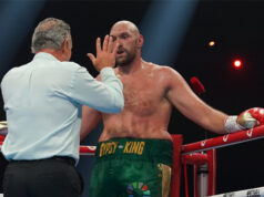 Tyson Fury receiving a count after being dramatically knocked down by Francis Ngannou Credit: Stephen Dunkley/Queensberry Promotions