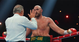 Tyson Fury receiving a count after being dramatically knocked down by Francis Ngannou Credit: Stephen Dunkley/Queensberry Promotions