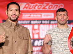 Janibek Alimkhanuly faces Vincenzo Gualtieri in a world middleweight title unification battle in Texas on Saturday Photo Credit: Mikey Williams/Top Rank via Getty Images