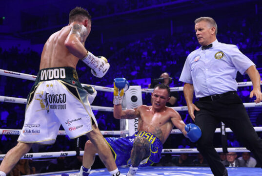 Leigh Wood dramatically stopped Josh Warrington in the seventh round in Sheffield on Saturday Photo Credit: Mark Robinson/Matchroom Boxing