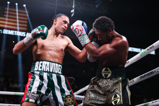 David Benavidez aka 'The Mexican Monster', stopped Demetrius Andrade with a sixth-round TKO to retain the WBC interim super middleweight title. Photo Credit: Premier Boxing Champions