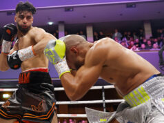 Adam Azim picked up the EBU European Super Lightweight title against Franck Petitjean in Wolverhampton last night with a 10th round stoppage win. Photo Credit: Lawrence Lustig/Boxxer.