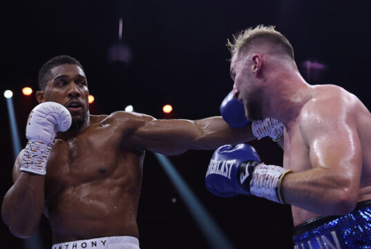 Anthony Joshua forced Otto Wallin to retire on his stool after five punishing rounds in Saudi Arabia on Saturday Photo Credit: Mark Robinson/Matchroom Boxing