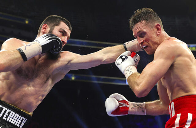 Artur Beterbiev stopped Callum Smith in the seventh round of their world light heavyweight title showdown in Canada on Saturday Photo Credit: Mikey Williams/Top Rank