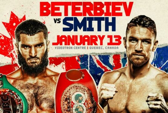 Artur Beterbiev defends his WBC, IBF and WBO light heavyweight world titles against Callum Smith in Quebec on Saturday Photo Credit: Top Rank Boxing