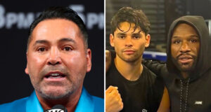 Oscar De La Hoya has hit out at Floyd Mayweather Jr over his relationship with Ryan Garcia Photo Credit: Chris Esqueda/ Golden Boy Promotions