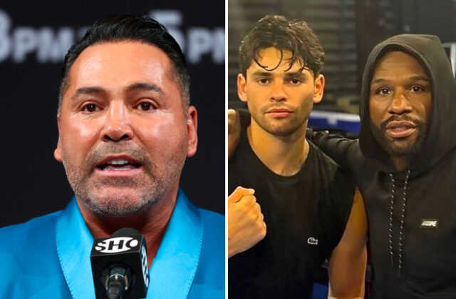 Oscar De La Hoya has hit out at Floyd Mayweather Jr over his relationship with Ryan Garcia Photo Credit: Chris Esqueda/ Golden Boy Promotions