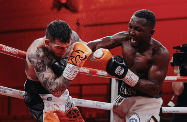 Abass Baraou defeated Sam Eggington by majority decision to win the vacant European super welterweight title in Telford.  Photo: Wasserman Boxing