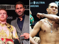 Eddie Hearn has shut down claims that Canelo Alvarez is avoiding a bout with David Benavidez Photo Credit: Ed Mullholland/Matchroom/Amanda Westcott/SHOWTIME