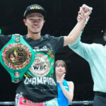 Nakatani celebrates after ripping the WBC title away from Santiago Photo Credit: Naoki Fukuda /Top Rank
