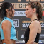Serrano and Meinke face-to-face ahead of their clash Photo Credit: Jan Nieves/Most Valuable Promotions