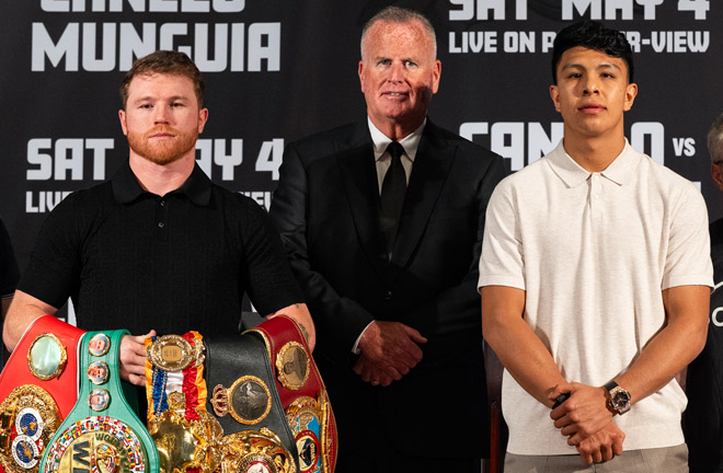 Canelo puts his four super middleweight world titles on the line against Munguia Photo Credit: Ryan Hafey/Premier Boxing Champions