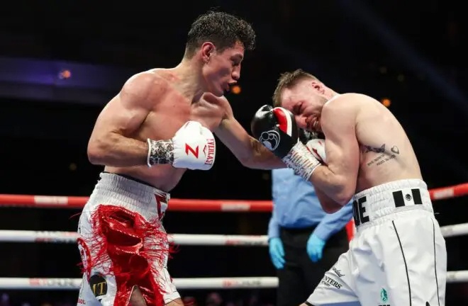 Zepeda looked a world champion in waiting as he destroyed Hughes (Photo Credit: Cris Esqueda, Golden Boy)