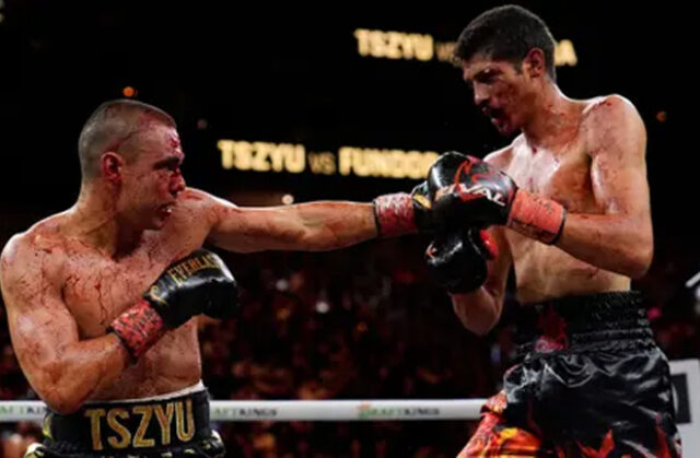 Tszyu vs Fundora was a bloody affair in Las Vegas (John Locher AP)