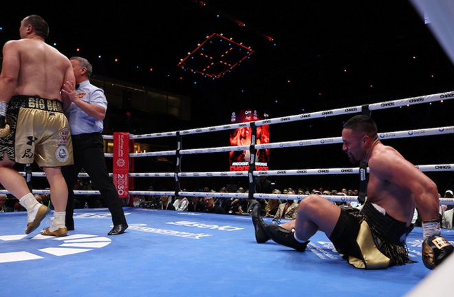 Parker climbed to the canvas twice to defeat Zhang.  Photo: Mark Robinson/Matchroom Boxing
