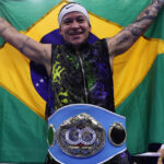 Ferreira celebrates after becoming IBF lightweight world champion Photo Credit: Mark Robinson/Matchroom Boxing