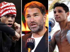 Eddie Hearn reckons Devin Haney will stop Ryan Garcia on April 20 Photo Credit: Mikey Williams/Top Rank via Getty Images/Ed Mulholland/Matchroom/Cris Esqueda/ Golden Boy Promotions