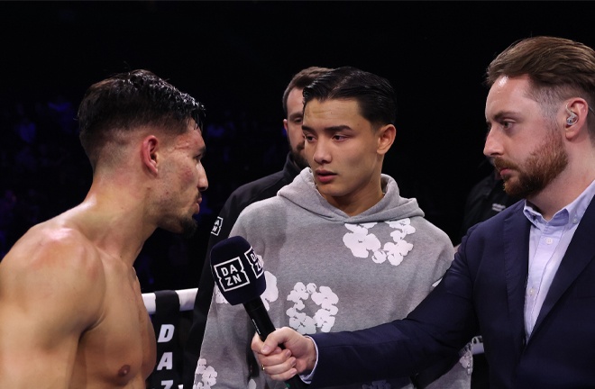 Flynn and Vuong went back and forth after the former's win. (Photo Credit: Mark Robinson, Matchroom)