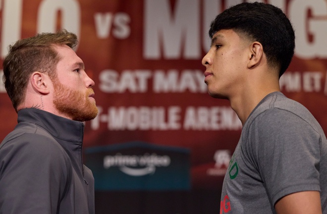Canelo and Munguia face-to-face at Wednesday's final press conference Photo Credit: Esther Lin/Premier Boxing Champions