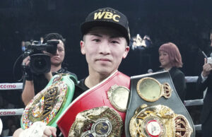 Naoya Inoue climbed off the canvas to knock out Luis Nery and retain his undisputed super bantamweight crown in Tokyo on Monday Photo Credit: Naoki Fukuda