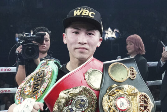 Naoya Inoue climbed off the canvas to knock out Luis Nery and retain his undisputed super bantamweight crown in Tokyo on Monday Photo Credit: Naoki Fukuda