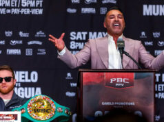 Oscar De La Hoya and Canelo Alvarez clashed at the final press conference to promote the latter's fight with Jaime Munguia on Saturday in Las Vegas Photo Credit: L.E. Baskow/Las Vegas Review-Journal