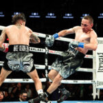Rodriguez put Estrada down in the fourth. (Photo Credit: Amanda Westcott, Matchroom)