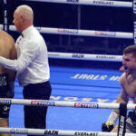 Fisher celebrates as Babic is stopped Photo Credit: Dave Thompson/Matchroom Boxing