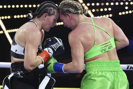 Mikaela Mayer defeats Sandy Ryan by majority points decision to become the new WBO Welterweight World Champion. Photo Credit: Top Rank Boxing.