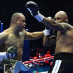 Wardley blitzed Clarke in a round of their rematch Photo Credit: Leigh Dawney/Queensberry Promotions