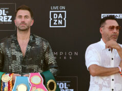 Hearn and De La Hoya don't appear to be the best of friends Photo Credit: Matthew Pover Matchroom Boxing
