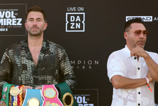 Hearn and De La Hoya don't appear to be the best of friends Photo Credit: Matthew Pover Matchroom Boxing