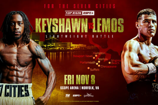 Keyshawn Davis faces Gustavo Lemos at the Scope Arena in Norfolk on Friday Photo Credit: Top Rank Boxing