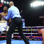 Keyshawn Davis knocked out Denys Berinchyk in the fourth round to become WBO lightweight champion in New York on Friday Photo Credit: Mikey Williams/Top Rank
