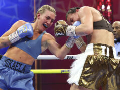 Mikaela Mayer retained her WBO welterweight world title with a second straight win over Sandy Ryan in Las Vegas Photo Credit: Mikey Williams/Top Rank