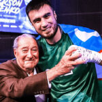 Jalolov alongside Bob Arum Photo Credit: Mikey Williams/Top Rank