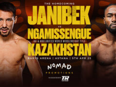 Janibek Alimkhanuly defends his middleweight world titles against Anauel Ngamissengue in Kazakhstan on Saturday Photo Credit: Top Rank