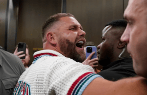 Things got heated between Saunders and team Eubank (Photo Credit: Mark Robinson Matchroom Boxing)