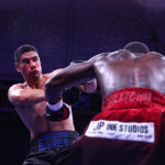 Khalil Coe and Manuel Gallegos during their light heavyweight fight on Friday, May 30, 2025 at Domo Alcade in Guadalajara, Mexico. Mandatory Credit: Melina Pizano/ Matchroom