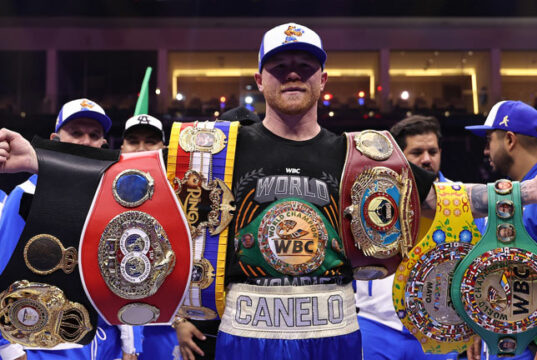 Canelo Alvarez became undisputed super middleweight champion with a points win over William Scull in Saudi Arabia and set up a September 12 showdown with Terence Crawford Photo Credit: Leigh Dawney/Queensberry