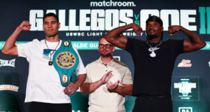 Manuel Gallegos and Khalil Coe face off during a final press conference ahead of the Matchroom Boxing card on Friday, May 30, 2025 at Domo Alcade in Guadalajara, Mexico. Photo Credit: Melina Pizano/ Matchroom