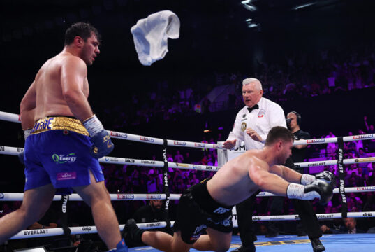 Dave Allen scored a brutal knockout of Johnny Fisher in the fifth round of their rematch at the Copper Box Arena Photo Credit: Mark Robinson Matchroom Boxing