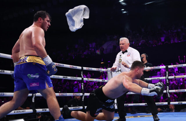 Dave Allen shot the brutal knockout of Johnny Fisher in the fifth round of the rematch at Copper Box Arena Credit: Mark Robinson Matchroom Boxing Dave Allen shot the brutal knockout of Johnny Fisher in the fifth round of the rematch at Copper Box Arena Credit: Mark Robinson Matchroom Boxing